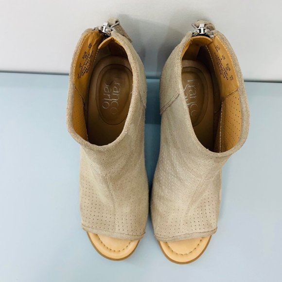 Franco Sarto Goldie Ankle Booties Boots Block Heel Peek Toe Suede Tan Womens 6 - Picture 6 of 15